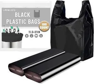 LimonLaviu Black Plastic Grocery Bags, 100 Pack, 11.5'x 6.5" x 21', 22 Pound Capacity, Heavy Duty, Unscented LimonLaviu Black Plastic Grocery Bags, 100 Pack, 11.5'x 6.5" x 21', 22 Pound Capacity, Heavy Duty, Unscented