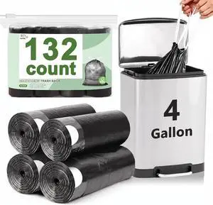 4 Gallon Drawstring Trash Bags, Black, 132 Count 4 Gallon Drawstring Trash Bags, Black, 132 Count