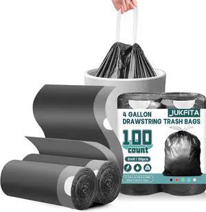 Small Trash Bags, 100 Count 4 Gallon Drawstring, Black Small Trash Bags, 100 Count 4 Gallon Drawstring, Black