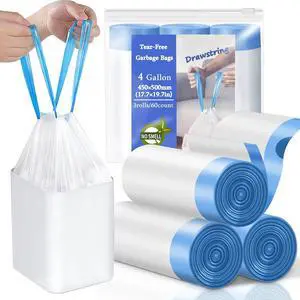 4 Gallon Trash Bags Drawstring, Small Trash Bags Tear-Free, 4 Gal Unscented White Small Garbage Bags, Separated Thick Plastic Wastebasket Liners for Toilet Home Office and Bedroom, 60 Count 4 Gallon Trash Bags Drawstring, Small Trash Bags Tear-Free, 4 Gal Unscented White Small Garbage Bags, Separated Thick Plastic Wastebasket Liners for Toilet Home Office and Bedroom, 60 Count