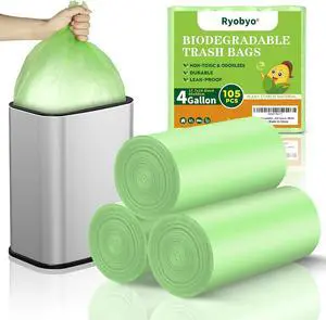 Biodegradable Small Trash Bags 4 Gallon, 105 Counts Unscented Bathroom Trash Bags, Easy Tearing Small Garbage Bags for Bathroom Bedroom Office, Green Biodegradable Small Trash Bags 4 Gallon, 105 Counts Unscented Bathroom Trash Bags, Easy Tearing Small Garbage Bags for Bathroom Bedroom Office, Green