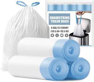 Small Trash Bags 4 Gallon - Drawstring 4 Gallon Trash Bag, Tear-Free 4 Gal Small Garbage Bags, Separated Unscented White Small Trash Bags Bathroom Trash Bags, 57 Count Small Trash Bags 4 Gallon - Drawstring 4 Gallon Trash Bag, Tear-Free 4 Gal Small Garbage Bags, Separated Unscented White Small Trash Bags Bathroom Trash Bags, 57 Count