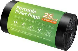 Portable Toilet Replacement Bags, 25 Count 8 Gallon 1.5 Mil Super Thickened Compostable Trash Bags, 30 Liter Camping Toilet Bags for Travel Outdoors, Boating, Emergency Toilet Bag for Car Portable Toilet Replacement Bags, 25 Count 8 Gallon 1.5 Mil Super Thickened Compostable Trash Bags, 30 Liter Camping Toilet Bags for Travel Outdoors, Boating, Emergency Toilet Bag for Car