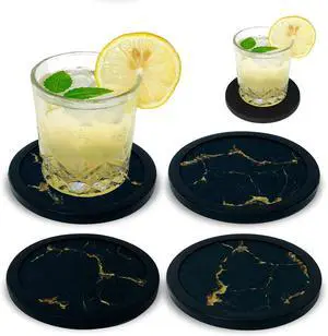 Set of 4 Black Silicone Coasters, Double-Sided Absorbent Felt & Non-Slip Cup Mats for Hot Cold Drinks, Deep Tray Design Table Desk Outdoor Use Set of 4 Black Silicone Coasters, Double-Sided Absorbent Felt & Non-Slip Cup Mats for Hot Cold Drinks, Deep Tray Design Table Desk Outdoor Use