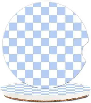 2 Pack Absorbent Car Coasters for Cup Holders,Ceramic Coasters with Cork Back and Finger Slot,2.56" Cupholder Accessories to Keep Your Car Cup Holders Clean and Dry(Blue White Checkered) 2 Pack Absorbent Car Coasters for Cup Holders,Ceramic Coasters with Cork Back and Finger Slot,2.56" Cupholder Accessories to Keep Your Car Cup Holders Clean and Dry(Blue White Checkered)