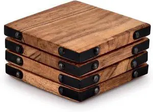 Samhita Acacia Wood Square Coasters Protection Tabletop,Countertop and Surfaces Size: 4" x 4", Set of 4 Samhita Acacia Wood Square Coasters Protection Tabletop,Countertop and Surfaces Size: 4" x 4", Set of 4