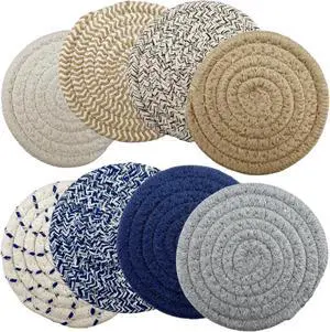 WAZAIGUR Handmade Cotton Coasters for Drinks Set of 8 with Holder, 4.3inch WAZAIGUR Handmade Cotton Coasters for Drinks Set of 8 with Holder, 4.3inch