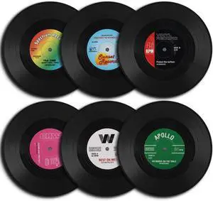 homEdge Vinyl Record Coasters, 6 Pieces of Retro Style Vinyl Coasters homEdge Vinyl Record Coasters, 6 Pieces of Retro Style Vinyl Coasters