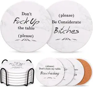 White Elephant Gifts for Adults, Funny Christmas Coasters Set of 6 with Holder Christmas Stocking Stuffers for Men Women, Best Absorbent Round Ceramic Coasters for Coffee Table, Drink, Beer, Bar, Wine White Elephant Gifts for Adults, Funny Christmas Coasters Set of 6 with Holder Christmas Stocking Stuffers for Men Women, Best Absorbent Round Ceramic Coasters for Coffee Table, Drink, Beer, Bar, Wine