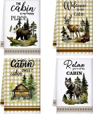 Buryeah 4 Pcs Cabin Kitchen Towels Set 23. 6 x 16 Inches Wildlife Deer Bear Dish Towels Log Rustic Cabin Decor Soft Absorbent Hand Tea Dishcloth for Home Kitchen Bathroom Farmhouse Campers Buryeah 4 Pcs Cabin Kitchen Towels Set 23. 6 x 16 Inches Wildlife Deer Bear Dish Towels Log Rustic Cabin Decor Soft Absorbent Hand Tea Dishcloth for Home Kitchen Bathroom Farmhouse Campers