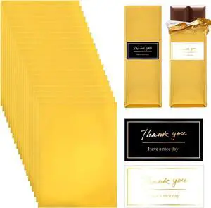 100 PCS Chocolate Bar Foil Wrappers, 11 x 7.9 Inch Aluminum Foil Candy Wrappers with 120PCS Thank You Stickers, Chocolate Bar Packaging Papers for Gift Wrapping, Gold 100 PCS Chocolate Bar Foil Wrappers, 11 x 7.9 Inch Aluminum Foil Candy Wrappers with 120PCS Thank You Stickers, Chocolate Bar Packaging Papers for Gift Wrapping, Gold