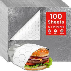 100 Sheets - Sandwich Wrapping Paper Sheets With Foil Backing - Burrito Wrappers Sandwich Paper Wraps - Food Wrapping Deli Wraps - 10.5 x 14 Inches 100 Sheets - Sandwich Wrapping Paper Sheets With Foil Backing - Burrito Wrappers Sandwich Paper Wraps - Food Wrapping Deli Wraps - 10.5 x 14 Inches