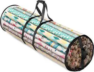 ZOBER Round Christmas Gift Wrapping Paper Organizer Storage - 40 Inch Gift Wrap Storage Containers - Wrapping Paper Holder, Clear PVC Waterproof, Fits 25 Standard Rolls - Black ZOBER Round Christmas Gift Wrapping Paper Organizer Storage - 40 Inch Gift Wrap Storage Containers - Wrapping Paper Holder, Clear PVC Waterproof, Fits 25 Standard Rolls - Black
