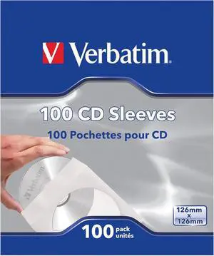 Verbatim 100-Pack CD DVD Paper Sleeves with Clear Window, Space-Saving Verbatim 100-Pack CD DVD Paper Sleeves with Clear Window, Space-Saving