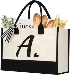 shenee Initial Canvas Tote Bag, Personalized Beach Bags Gift for Women shenee Initial Canvas Tote Bag, Personalized Beach Bags Gift for Women