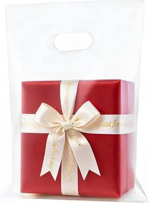 Ansigillate 100 Pack Clear Plastic Bags 9"x12" Gift Bags With Handles Shopping Bags For Small Business, Merchandise and Boutique Stores Ansigillate 100 Pack Clear Plastic Bags 9"x12" Gift Bags With Handles Shopping Bags For Small Business, Merchandise and Boutique Stores