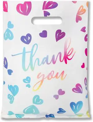 WAKAKO Thank You Bags for Business Small, 2.36Mil Plastic Shopping Retail Gift Bags for Party Clothes Boutique 50 Pack (25X35cm) WAKAKO Thank You Bags for Business Small, 2.36Mil Plastic Shopping Retail Gift Bags for Party Clothes Boutique 50 Pack (25X35cm)