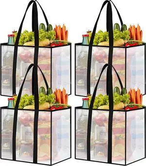 Reusable Grocery Bags, Clear Shopping Bags, 4 Pack, 33L Reusable Grocery Bags, Clear Shopping Bags, 4 Pack, 33L