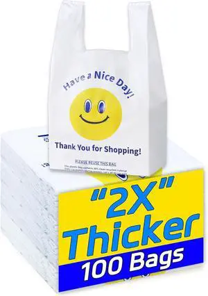 YovhVon 0.8Mil(20 Microns), 100 Count, Plastic Bags with Handles, T-Shirt bag, Thank You bags, Shopping Bag, Grocery Bag, |for Store, Carry, Pack|, White, 1/6 Barrel, Large 11"x6"x21", Heavy Duty YovhVon 0.8Mil(20 Microns), 100 Count, Plastic Bags with Handles, T-Shirt bag, Thank You bags, Shopping Bag, Grocery Bag, |for Store, Carry, Pack|, White, 1/6 Barrel, Large 11"x6"x21", Heavy Duty
