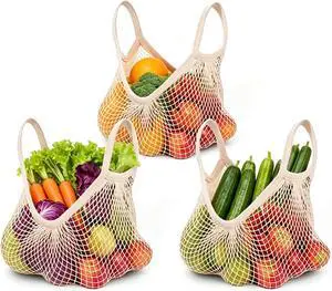 Ahyuan Reusable Cotton Mesh Grocery Bags Cotton String Bag Net Shopping Mesh Bags Pack of 3 (Beige) Ahyuan Reusable Cotton Mesh Grocery Bags Cotton String Bag Net Shopping Mesh Bags Pack of 3 (Beige)
