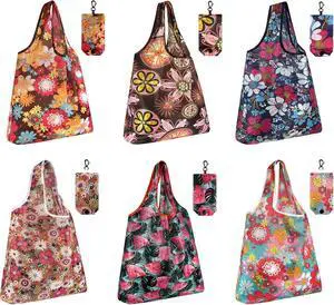 MIAHART Reusable Grocery Bags Foldable Groceries Shopping Bags Foldable Cute Tote Bags Fashion Bags Waterproof Nylon Grocery Bags (Flower Style) MIAHART Reusable Grocery Bags Foldable Groceries Shopping Bags Foldable Cute Tote Bags Fashion Bags Waterproof Nylon Grocery Bags (Flower Style)