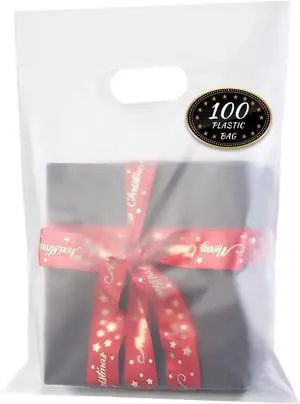100 Pack Clear Plastic Bags, 9"x12" Merchandise Bags With Die Cut Handles 100 Pack Clear Plastic Bags, 9"x12" Merchandise Bags With Die Cut Handles