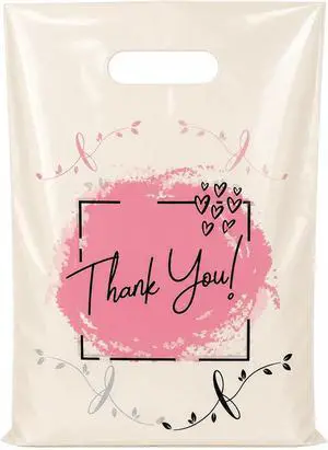 ysmile Small Thank You Bags with Handles 100 Pack 5.9"x7.8" Plastic Merchandise Bags for Small Business, Retail Stores, Boutique, and Gift Packaging (Beige) ysmile Small Thank You Bags with Handles 100 Pack 5.9"x7.8" Plastic Merchandise Bags for Small Business, Retail Stores, Boutique, and Gift Packaging (Beige)