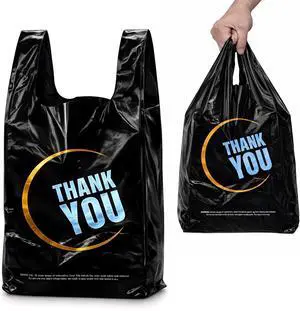 YoYoRain 100 Count Black Thank You T-Shirt Bags, 11 x 6 x 21 in YoYoRain 100 Count Black Thank You T-Shirt Bags, 11 x 6 x 21 in