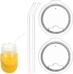 LUVCOSY 2.32-inch Regular Mouth Mason Jar Lids with Glass Straw, Fits 58mm, Reusable, Straw Hole, 2 Pack, BPA-Free (Jars Not Included) LUVCOSY 2.32-inch Regular Mouth Mason Jar Lids with Glass Straw, Fits 58mm, Reusable, Straw Hole, 2 Pack, BPA-Free (Jars Not Included)