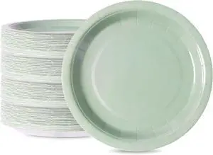 Sage Green Disposable Paper Plates, 7'' Dessert Cake Plates, 50 Count Bulk Sage Green Disposable Paper Plates, 7'' Dessert Cake Plates, 50 Count Bulk