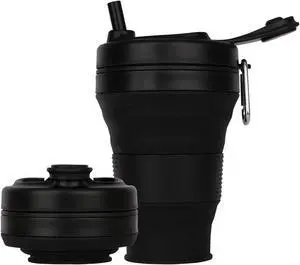 Silicone Coffee Cup with Straw lid Collapsible Cups for Traveling 20oz Lightweight Folding Water Mug for Picnic Hicking Camping Climbing (Black) Silicone Coffee Cup with Straw lid Collapsible Cups for Traveling 20oz Lightweight Folding Water Mug for Picnic Hicking Camping Climbing (Black)