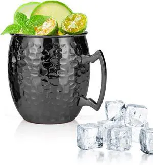 Amrules 16oz Moscow Mule Mugs Hammered with Angled Handle, Black Amrules 16oz Moscow Mule Mugs Hammered with Angled Handle, Black