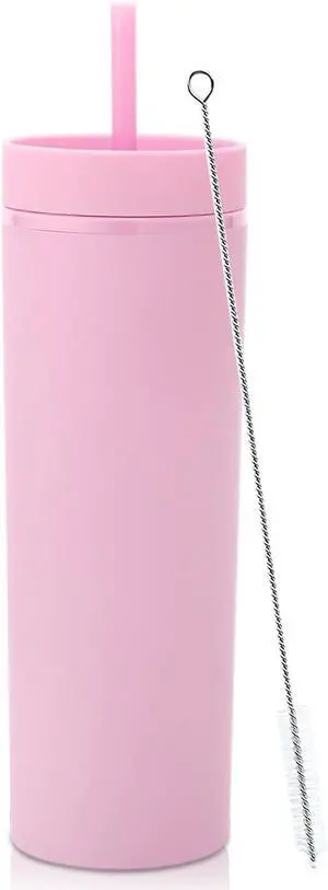 Volhoply 20oz Plastic Skinny Tumbler,Double Wall Tumblers with Lid and Straw,Reusable Travel Iced Coffee Mug,BPA Free Matte Acrylic Water Cups With Straw for Parties,DIY Gifts(Pink, 1 Set Volhoply 20oz Plastic Skinny Tumbler,Double Wall Tumblers with Lid and Straw,Reusable Travel Iced Coffee Mug,BPA Free Matte Acrylic Water Cups With Straw for Parties,DIY Gifts(Pink, 1 Set