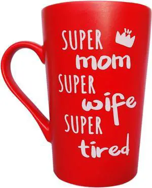 MAUAG Mother's Day Funny Coffee Mug for Mom Wife, Super Mom Super Wife Super Tired Gift from Daughter Son or Husband Fun Cup Red, 15 Oz MAUAG Mother's Day Funny Coffee Mug for Mom Wife, Super Mom Super Wife Super Tired Gift from Daughter Son or Husband Fun Cup Red, 15 Oz