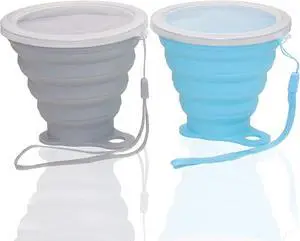 Nanaborn Silicone Collapsible Cups for Camping Travel, Small Portable Drinking Cup with Lids Reusable for Outdoor Hiking 270ml (Blue/Gray, 2 Pack) Nanaborn Silicone Collapsible Cups for Camping Travel, Small Portable Drinking Cup with Lids Reusable for Outdoor Hiking 270ml (Blue/Gray, 2 Pack)