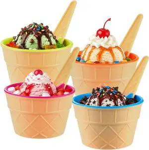 4 Pack Ice Cream Bowls and Spoons Set Plastic Cups Party Favor Kids Gift 4 Pack Ice Cream Bowls and Spoons Set Plastic Cups Party Favor Kids Gift