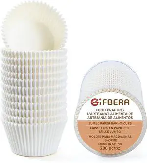 Gifbera White Jumbo Cupcake Muffin Liners Greaseproof Parchment Paper - Odorless Baking Cups Cupcake Wrappers for Wedding Birthday Celebration Occasion (200-Count) Gifbera White Jumbo Cupcake Muffin Liners Greaseproof Parchment Paper - Odorless Baking Cups Cupcake Wrappers for Wedding Birthday Celebration Occasion (200-Count)