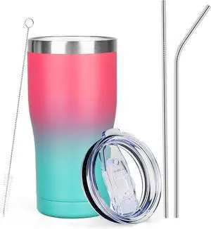 MEZMUT 20oz Insulated Tumbler with Lid Straw Travel Coffee Mug (Pink-Green) MEZMUT 20oz Insulated Tumbler with Lid Straw Travel Coffee Mug (Pink-Green)