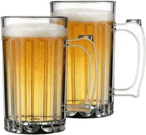 17oz Plastic Beer Mugs with Handle Set of 2, Reusable Clear Beer Stein Drinking Glasses Cups 17oz Plastic Beer Mugs with Handle Set of 2, Reusable Clear Beer Stein Drinking Glasses Cups