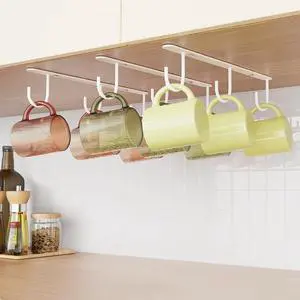 3 Pack Mug Hooks Under Cabinet with 9 Hooks for Displaying Mugs, White 3 Pack Mug Hooks Under Cabinet with 9 Hooks for Displaying Mugs, White