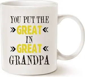MAUAG Grandpa Coffee Mug, You Put the Great in Great Grandpa Birthday Presents for Your Grandfather Cup White, 11 Oz MAUAG Grandpa Coffee Mug, You Put the Great in Great Grandpa Birthday Presents for Your Grandfather Cup White, 11 Oz