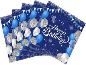 40PCS Happy Birthday Napkins Blue and Silver Theme Disposable Paper Napkins for Dinner Picnic Cocktail Birthday Party Supplies Decorations for Man Woman 40PCS Happy Birthday Napkins Blue and Silver Theme Disposable Paper Napkins for Dinner Picnic Cocktail Birthday Party Supplies Decorations for Man Woman