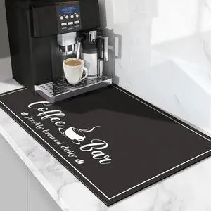 CooRug Fashion Coffee Mat, Dish Drying Mat 12" x 20" Black CooRug Fashion Coffee Mat, Dish Drying Mat 12" x 20" Black