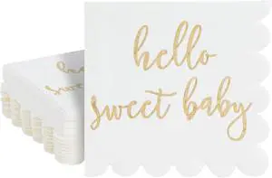 Juvale Baby Shower Napkins - 5 x 5 In, Gold Foil, 50 Pack - White Scalloped Napkins for Gender Neutral Baby Shower Decorations & Table Decor for Boy & Girl Juvale Baby Shower Napkins - 5 x 5 In, Gold Foil, 50 Pack - White Scalloped Napkins for Gender Neutral Baby Shower Decorations & Table Decor for Boy & Girl