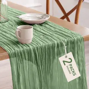 Pureegg 2-Pack Cheesecloth Table Runner, 120'' Easter Spring Boho Gauze Table Runner Decorations for Party, Baby Shower, Wedding and Farmhouse, Fabric Room Decor, Sage Green Pureegg 2-Pack Cheesecloth Table Runner, 120'' Easter Spring Boho Gauze Table Runner Decorations for Party, Baby Shower, Wedding and Farmhouse, Fabric Room Decor, Sage Green