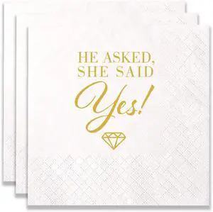 100 Count of "He AskedShe Said Yes" Paper Napkins for Engagement Party Bridal Shower Wedding Decoration 100 Count of "He AskedShe Said Yes" Paper Napkins for Engagement Party Bridal Shower Wedding Decoration