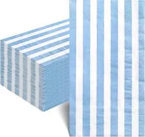 NatNarr 60 Pcs Light Blue Striped Napkins, 2 Ply Paper Napkins NatNarr 60 Pcs Light Blue Striped Napkins, 2 Ply Paper Napkins