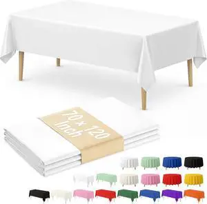 Fixwal 3 Pack Disposable White Rectangle Plastic Tablecloth, 70 x 120 Inch Fixwal 3 Pack Disposable White Rectangle Plastic Tablecloth, 70 x 120 Inch
