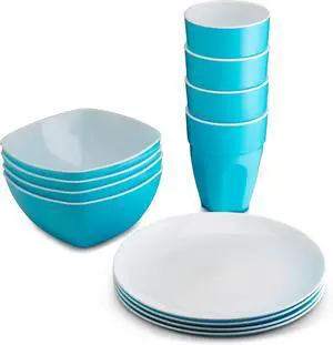 PLASTI HOME Reusable Plastic Dinnerware Set (12pcs) Ideal For Kids. Fancy Hard Plastic Plates, Bows & Cups In Blue Colors Microwaveable & Dishwasher Safe Flatware & Tumblers For Daily Use PLASTI HOME Reusable Plastic Dinnerware Set (12pcs) Ideal For Kids. Fancy Hard Plastic Plates, Bows & Cups In Blue Colors Microwaveable & Dishwasher Safe Flatware & Tumblers For Daily Use