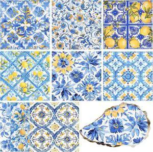 36pcs Mediterranean Decoupage Napkins Mixed 9 Amalfi Coast Designs, 13x13 inch, Blue & Yellow Italian Lemon Tile Paper Napkins for Crafts, DIY, and Home Décor 36pcs Mediterranean Decoupage Napkins Mixed 9 Amalfi Coast Designs, 13x13 inch, Blue & Yellow Italian Lemon Tile Paper Napkins for Crafts, DIY, and Home Décor